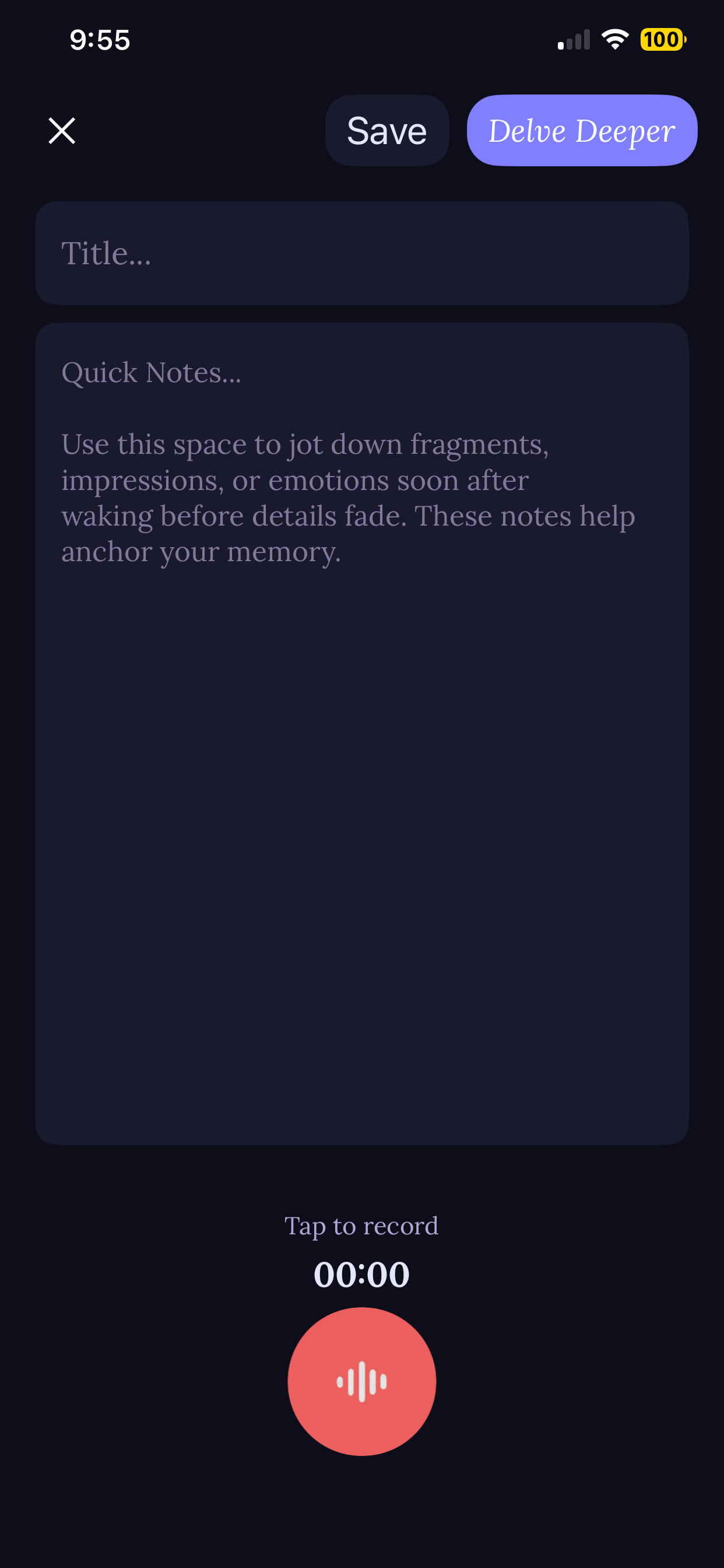 Quick journal with audio recording